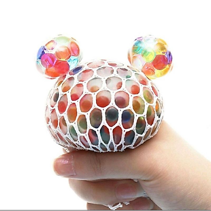 Mainan edukasi squishy mesh ball bola anggur pencet anti stress jaring rainbow warna warni deluxe pe