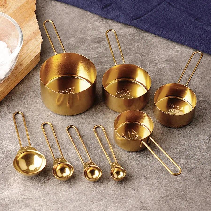 4PCS8PCS kitchen thread handle titanium gold stainless steel measuring cup measuring spoon Flour and
