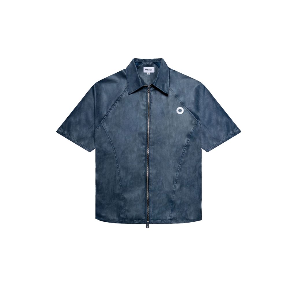 Othman - Petrol Leather Double Zip Shirt | Kemeja Pria Lengan Pendek Double Zip Biru