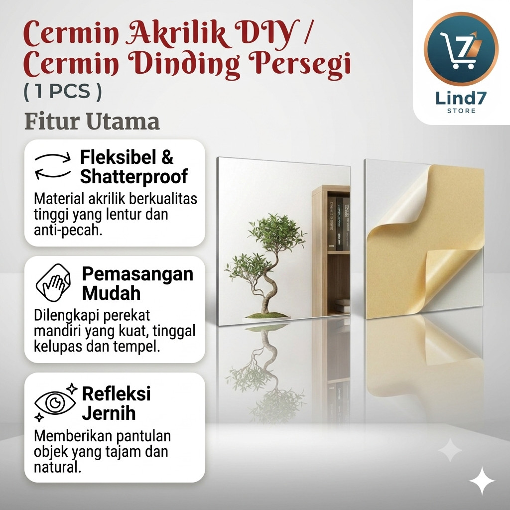 Kaca Cermin Tempel Dinding Akrilik Persegi Estetik Sticker Kaca Anti Pecah Fleksibel