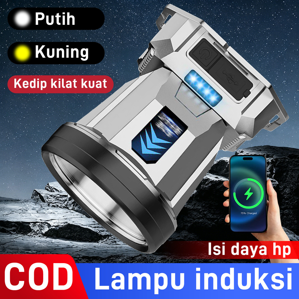 lampu depan T998 Senter Kepala LED Super Terang Bisa Cas HP Baterai tahan lama, desain kokoh, dan mu
