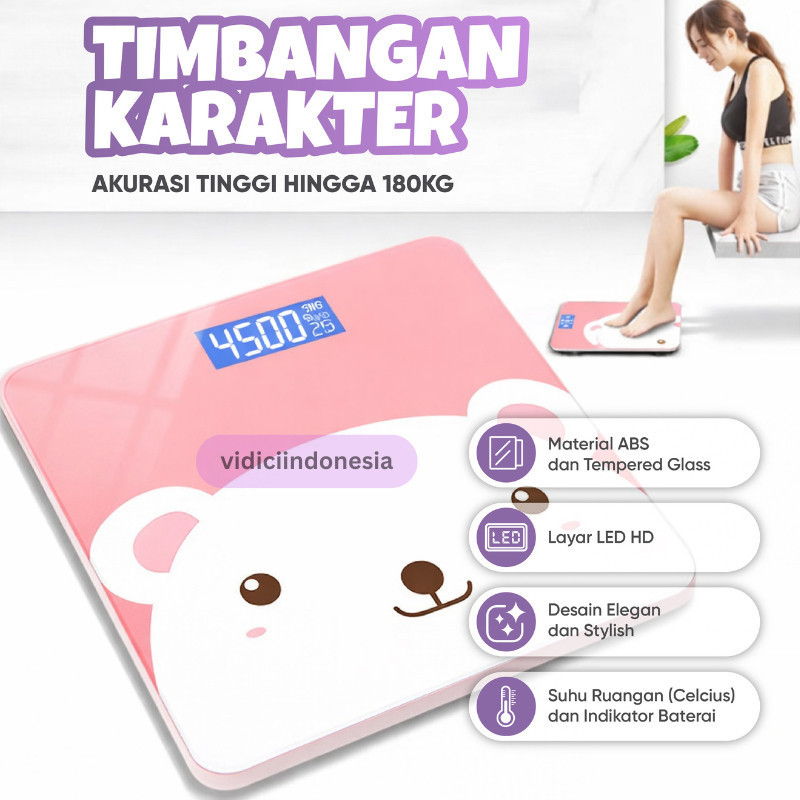 VIDICI Timbangan Badan Karakter/ Timbangan Badan Digital Desain Kartun/Timbangan Badan Digital