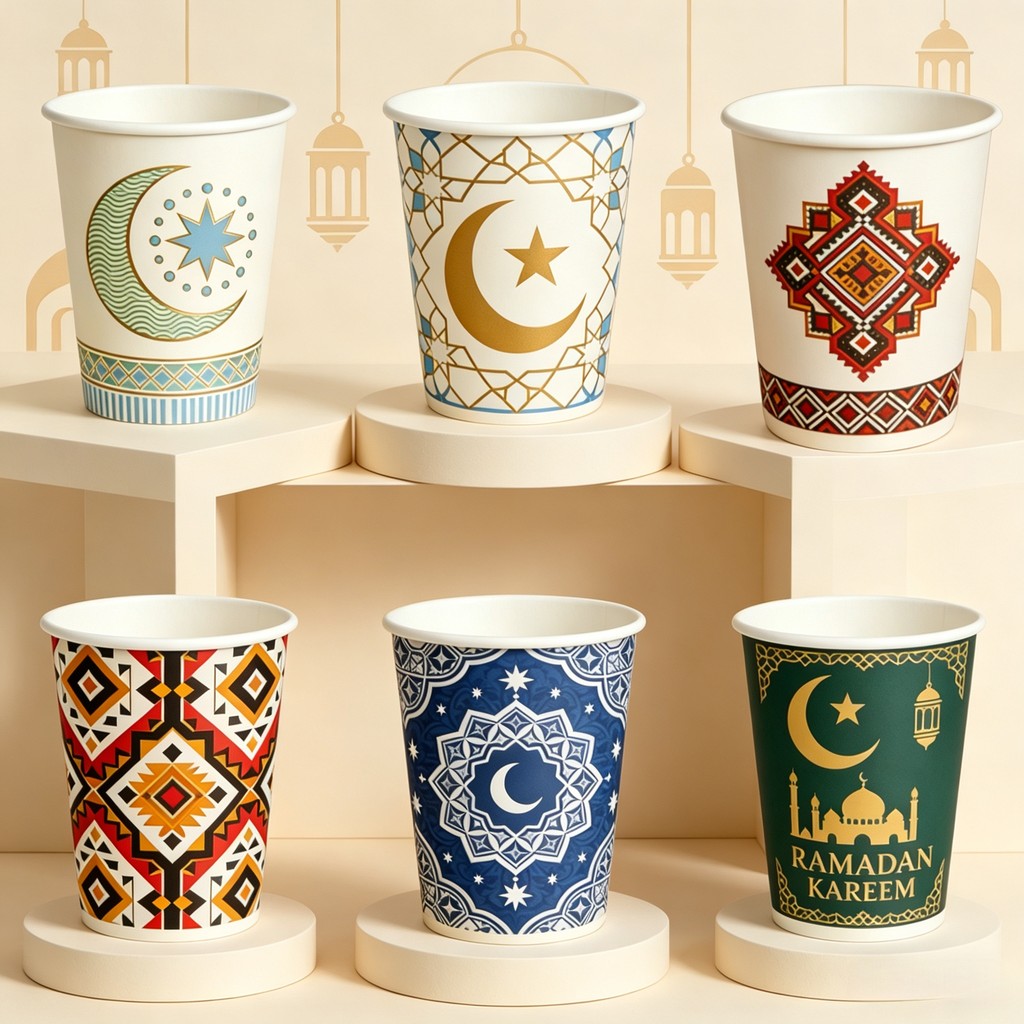 [50pcs] Paper Cup Custom Tema Ramadan | Gelas Kertas Hot Cup 8oz 12oz 16oz 22oz | Single & Double Wa