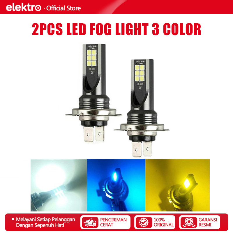 2Pcs Foglamp Led Mobil 12-24V H11 Super Terang Foglamp Lampu LED 2Pcs 3 Color Putih/Kuning/Biru Fogl