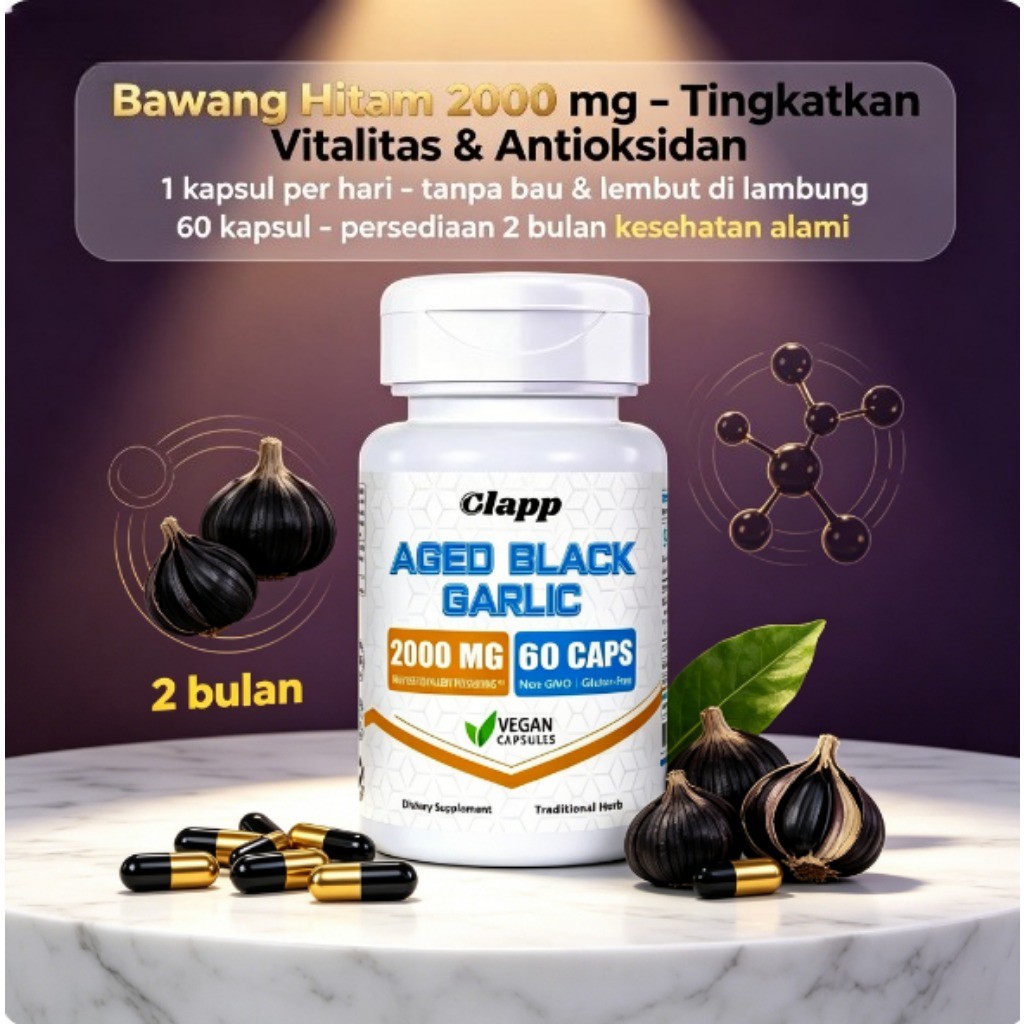 Clapp Black Garlic Extract Tanpa Bau & Lembut Tingkatkan Daya Tahan Tubuh & Energi Pagi Hari 60 Kaps