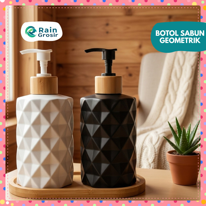 [GROSIR] Botol Sabun Cair Geometrik Aesthetic Tempat Sabun Hand Sanitizer Keramik Plastik Premium Un