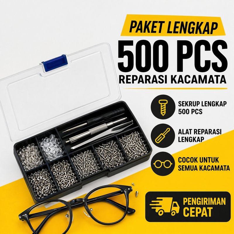 Set Reparasi Kacamata Sekrup Baut Mur Nose Pad Silicon Obeng Pinset Frame Kacamata Minus