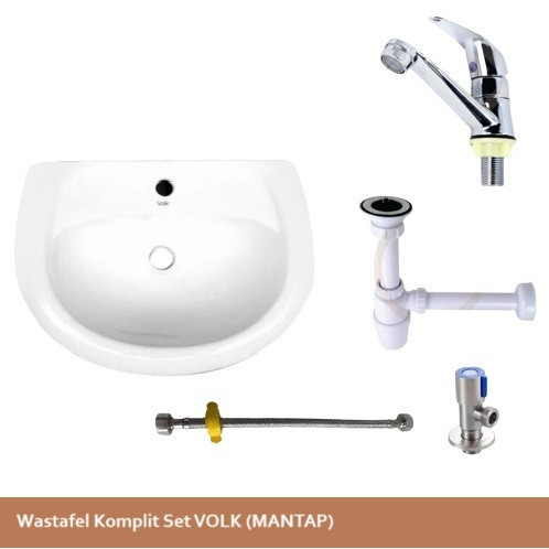 Wastafel Keramik Cuci Tangan Komplit Set VOLK / Wastafel Komplit Set VOLK PACKING KAYU