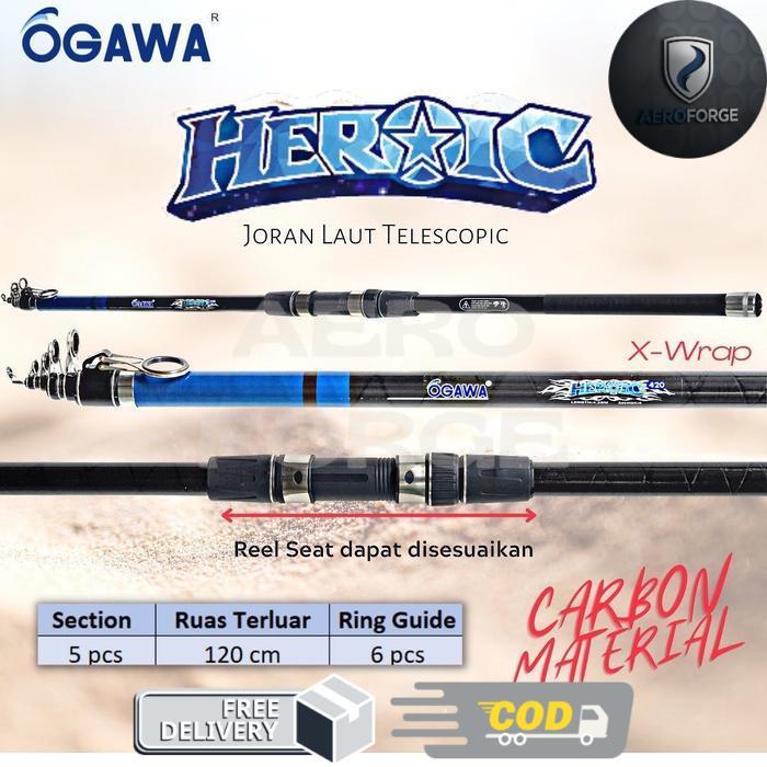 Joran Pancing Surf Teleschopic Ogawa Heroic 390 420 Carbon Kuat Kaku Reel - 390