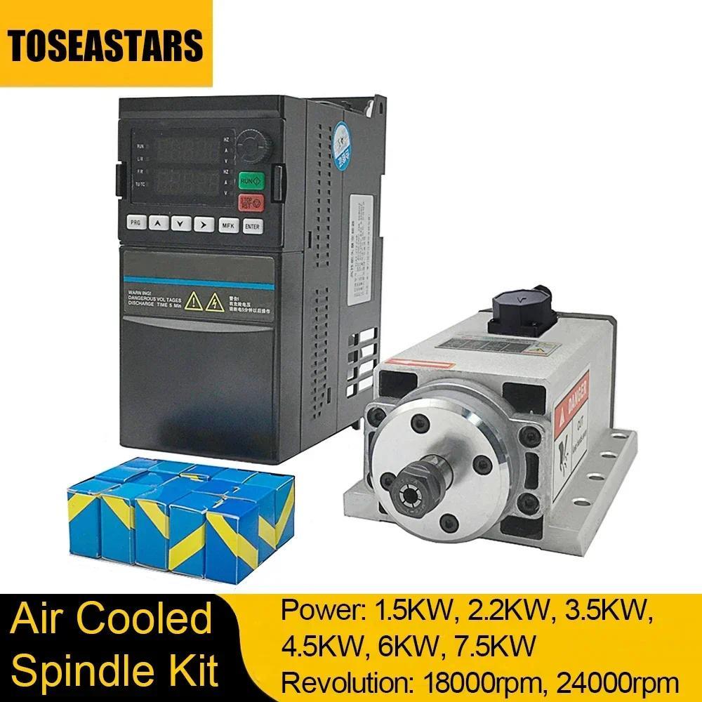 15KW 22KW 35KW CNC Air Cooled Spindle Motor Kit 220V 380V 24000rpm 4 Bearings CNC Router Spindle for