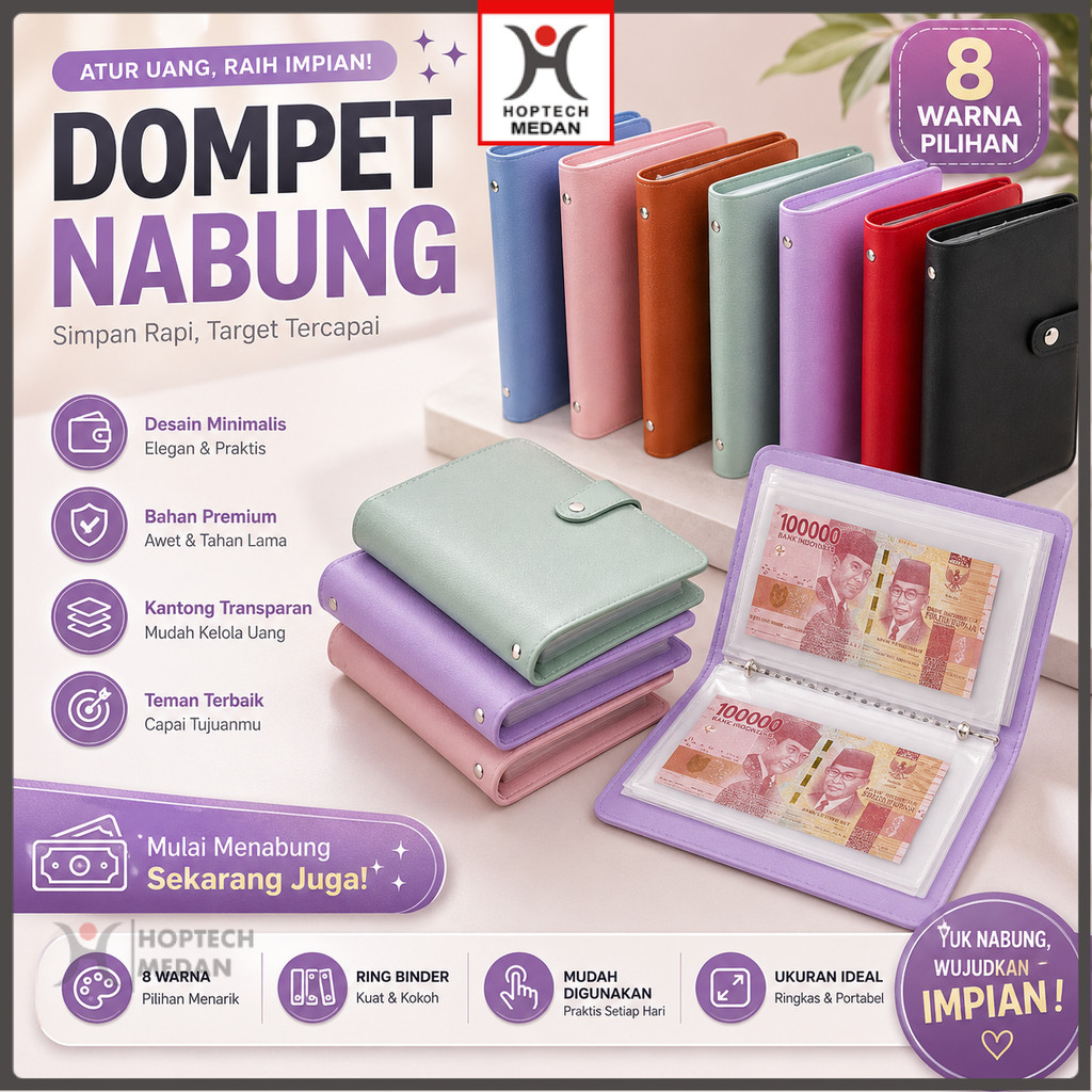 Hoptech - Dompet Disiplin Nabung Pengatur Uang Bulanan | Wallet Organizer Keuangan Anti Air Premium 