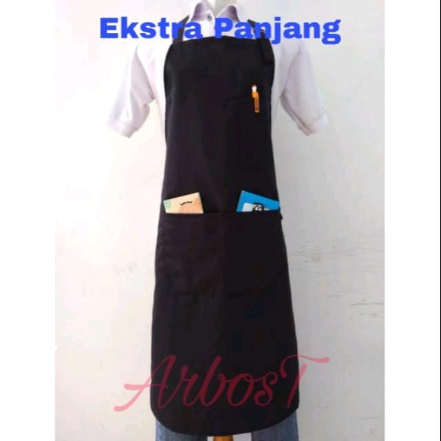 CELEMEK MASAK APRON MASAK APRON BARISTA EKSTRA PANJANG - Hitam, variasi A