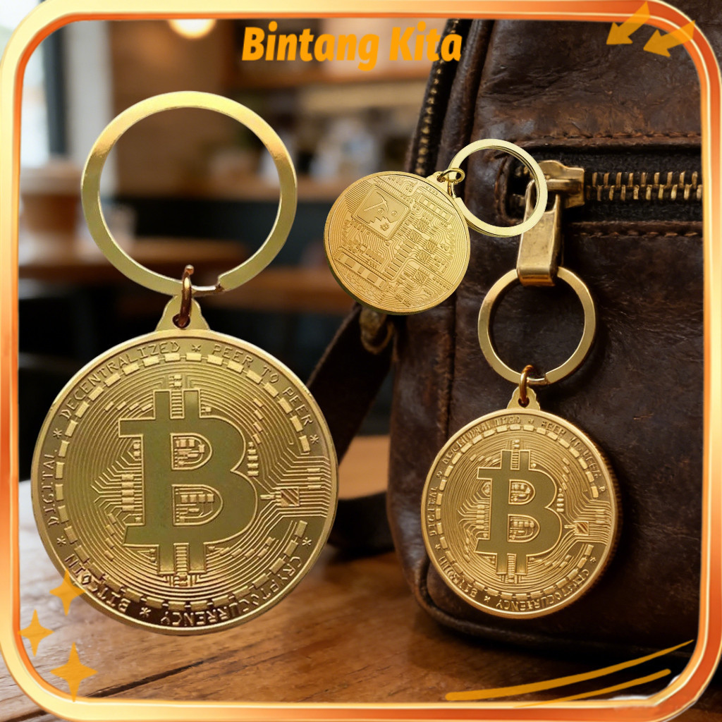 Gantungan Kunci Kripto Bitcoin Keychain Plus Desain Replika Bitcoin Gold Plated