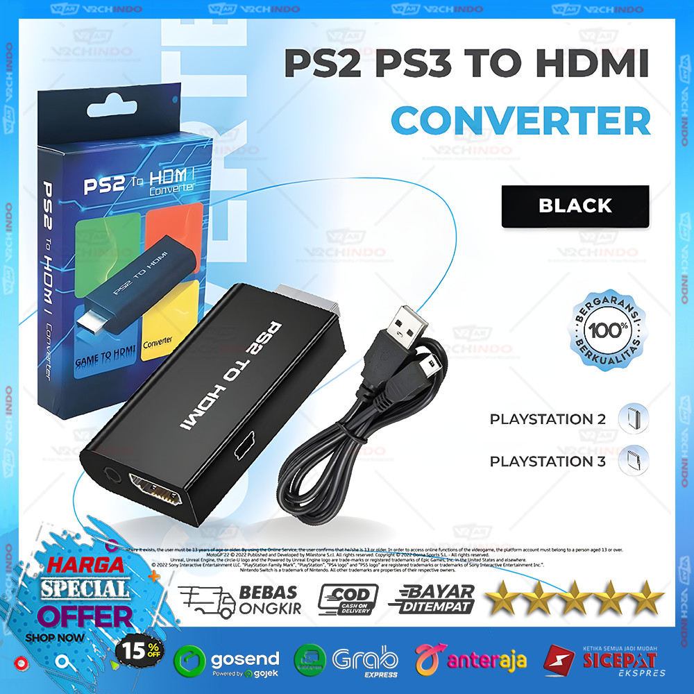 PS2 to HDMI Converter Adapter Audio 3.5mm | PS2 ke TV LED Monitor HDMI Plug & Play Support Semua PS2
