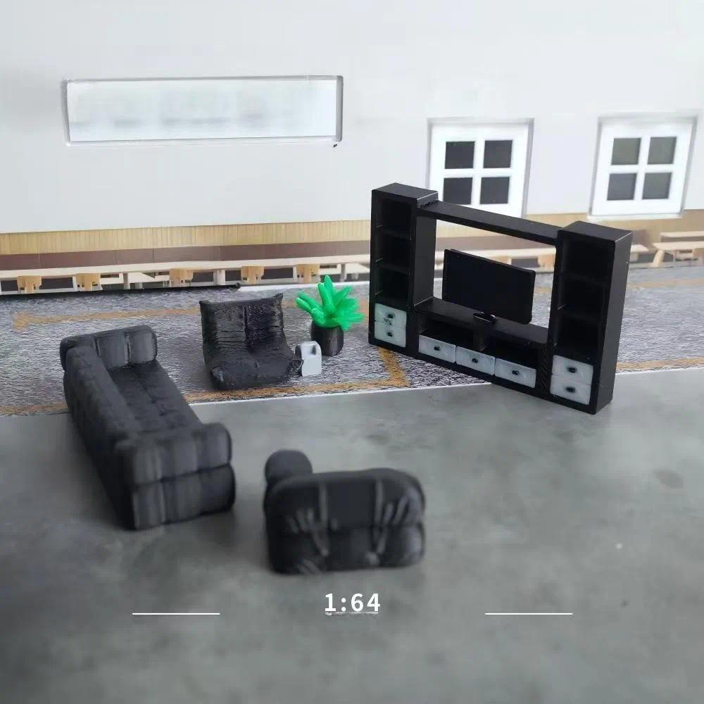 Diorama Skala 1:64/87/43 Set Model Ruang Garasi dengan TV & Sofa, Set Model Furnitur Bengkel, Proper