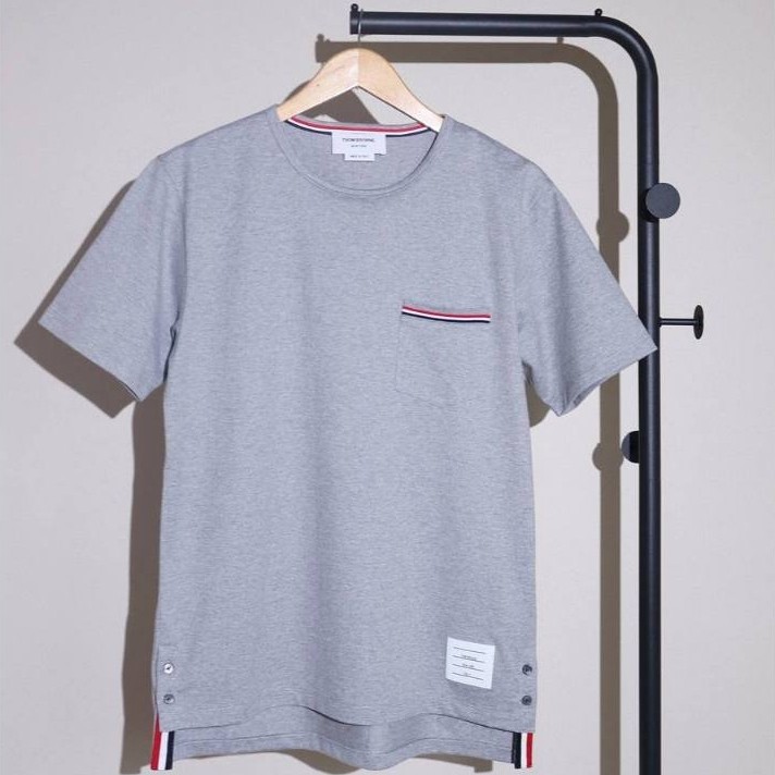 Thom Browne RWB stripe pocket tshirt in grey