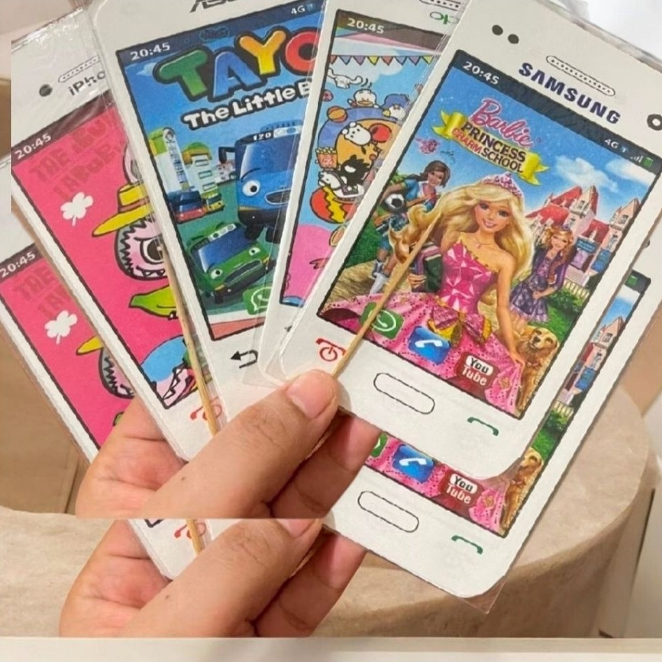 Mainan Gosok Lidi Karakter HP Mini Isi 20 Pcs - Mainan Jadul Scratch Card Murah Grosir