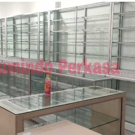 etalase apotik / etalase obat / etalase kaca / etalase aluminium kaca