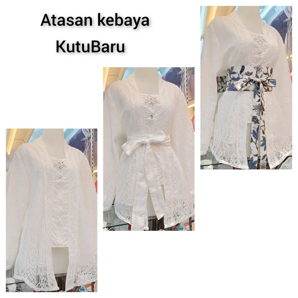 Atasan Kebaya Kutu Baru Putih Modern Brukat Pesta Wisuda