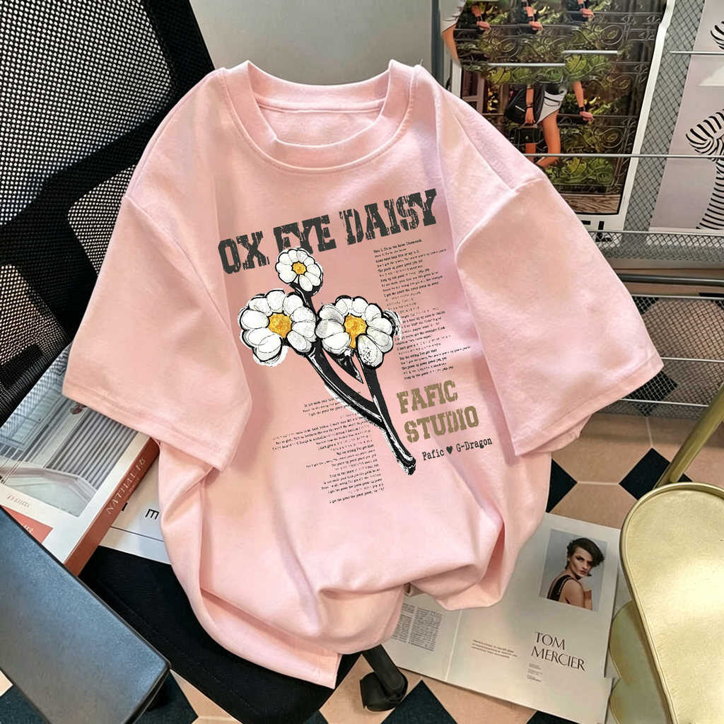 Baju atasan wanita terbaru | Kaos Wanita Longgar Gaya Korea Motif Bunga | Kaos Wanita Katun Impor | 