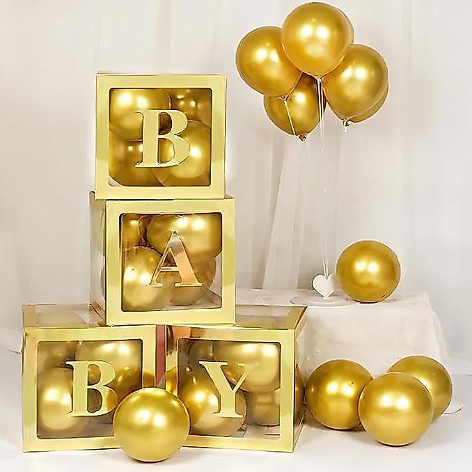 Festa- 4Pcs Putih Emas Box Balon Transparan /Box Balon Dekorasi /Box Huruf Transparan Baby One