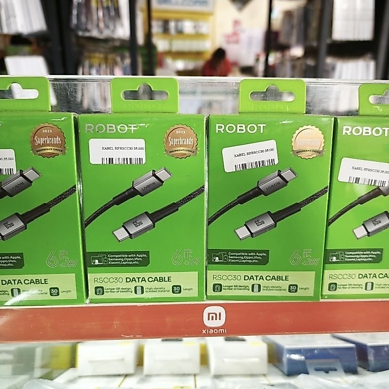 ROBOT RSCC30 Kabel Data Type C to C 65W Pendek 30cm Kabel Charger Fast Charging Type C ke Type C unt