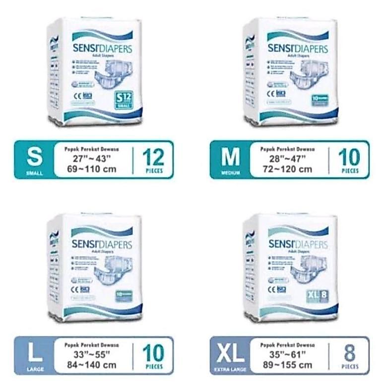 SENSI ADULT DIAPERS/POPOK PEREKAT SENSI/POPOK DEWASA PEREKAT (S12/M10/L10/XL8)