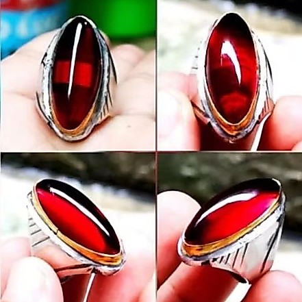 cincin batu akik pandan merah siam ring monel