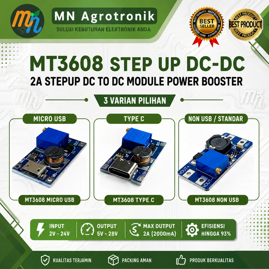 MT3608 Step Up DC-DC 2A Stepup DC to DC Module Power Booster MT3608 Type C Step Up Adjustable DC to 