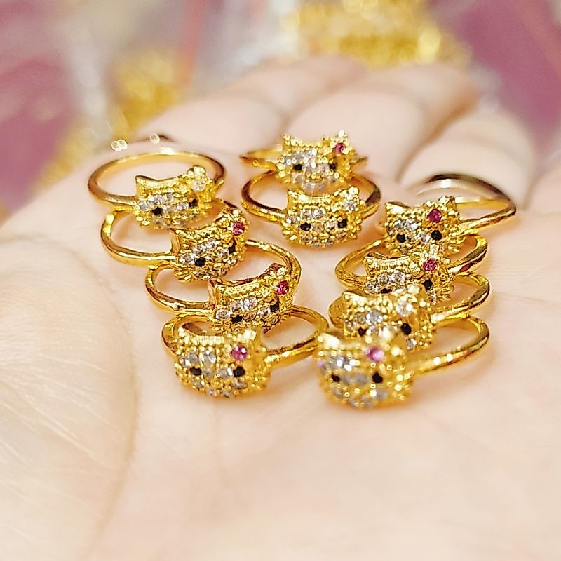 Cincin anak hello Kitty perak asli 925 lapis emas