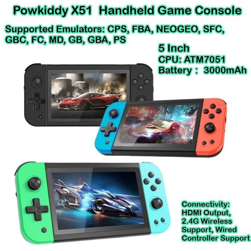 Powkiddy X51 5-Inch Retro Handheld Game Console 10 Emulators Support HDMI Out & 2.4G Wireless Contro