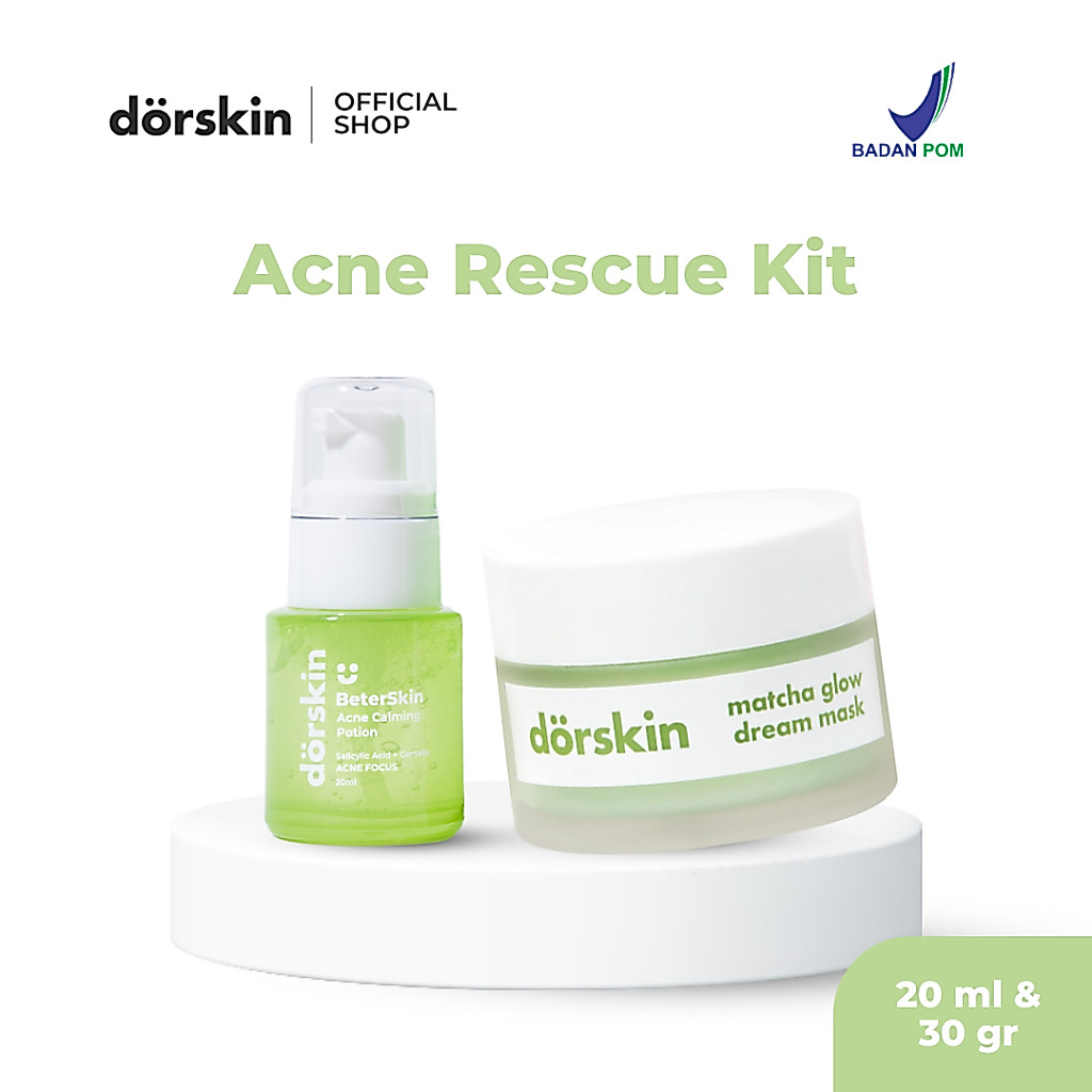[ACNE RESCUE KIT] Dorskin Matcha Glow Dream Sleeping Mask + BetterSkin Acne Serum - Merawat dan Memu