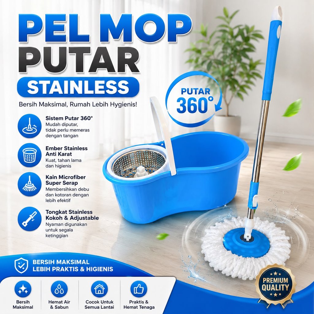 PEL LANTAI MOP ROTARY MOP SUPER MOP STENLEES pel Lantai Plastik / Spin Mop Pel Putar praktis