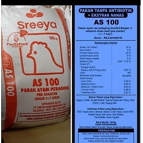 PUR SREEYA AS 100 PROTEIN 23% | pakan bibit ayam pedaging bebek pedaging / DOC