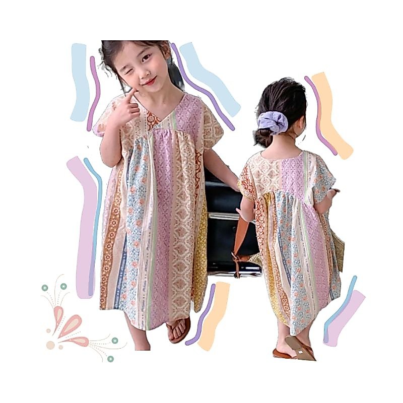 Casual etnik dress// dress anak korea// dress anak import