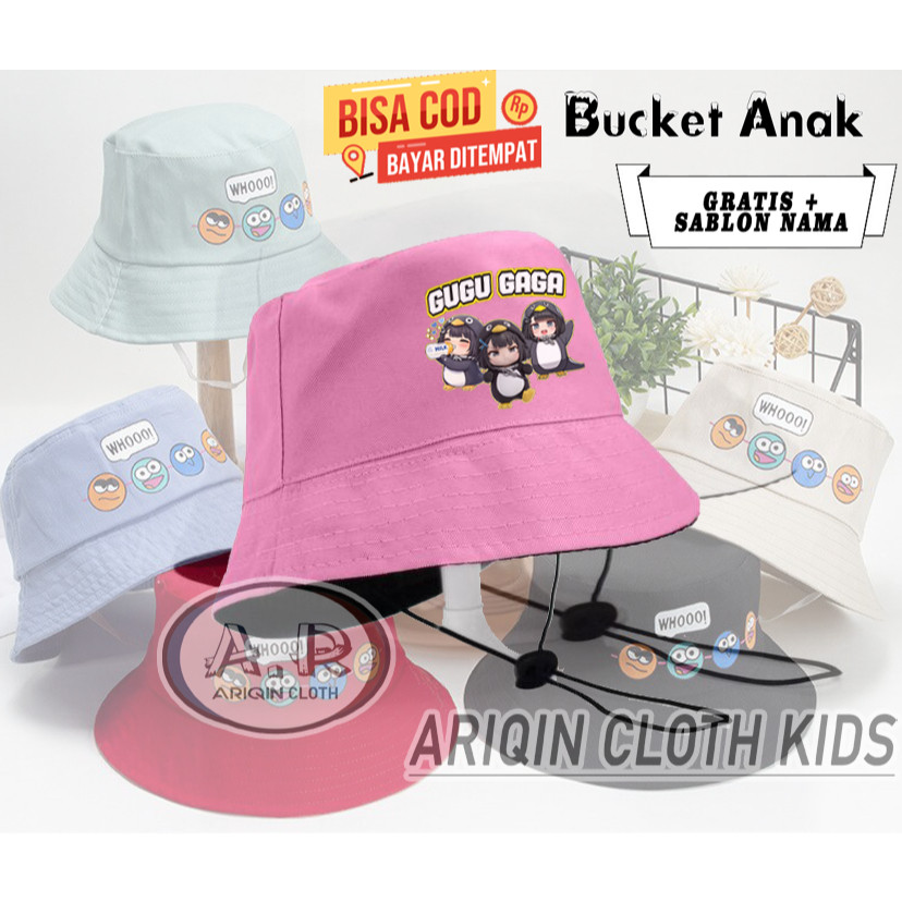 Redmerch // topi bucket hat anak gambar cute gugu gaga penguin gambar karakter lucu bisa design suka