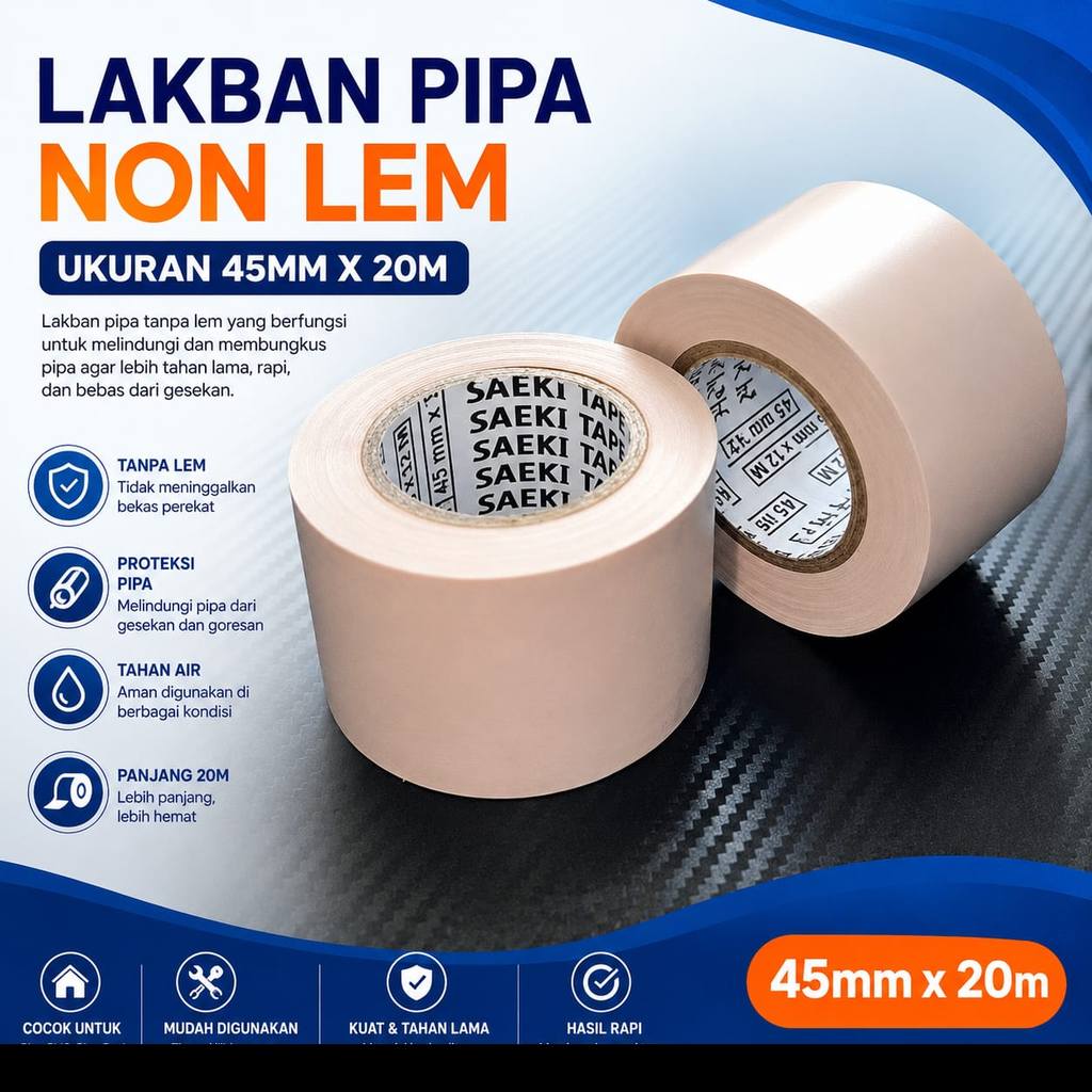 SAEKI DUCT TAPE LEM 40MM X 20 METER PEMBUNGKUS LEM PIPA AC NON LEM 20M 20 METER TAHAN PANAS ANTI BOC