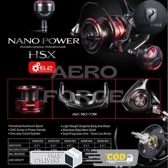 Reel Ryobi Ranmi Nano Power 1000 2000 3000 4000 5000 HSX Body Graphite Ringan Kuat Drag 9KG - 1000