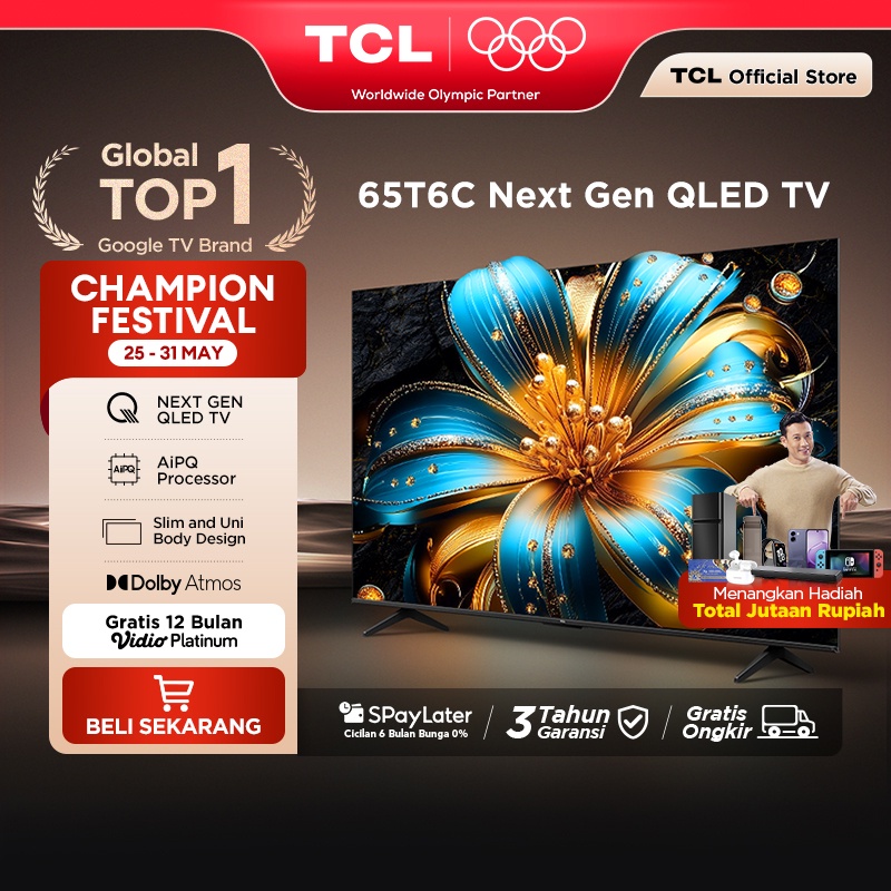 TCL Next Gen QLED 65 inch T6C - 4K Google TV - HVA Panel - HDR 10+ - Dolby Vision & Atmos - Google A