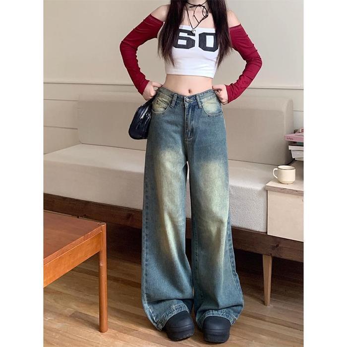 COD LULU Celana Jeans Wanita highwaist Jeans loose Biru Retro-baggy jeans - Biru Retro, S
