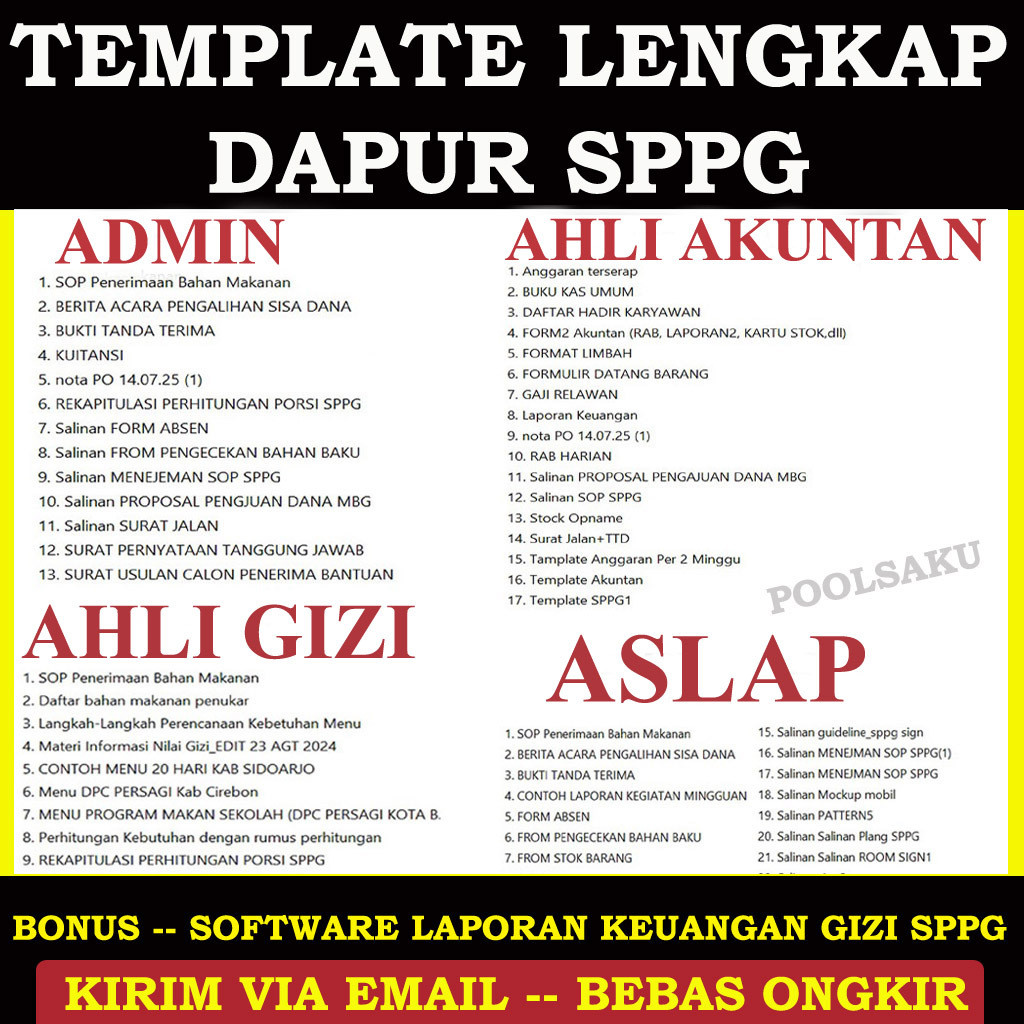 Template Ahli Akuntan Admin Ahli Gizi Aslap Dapur SPPG MBG Lengkap Excel Word
