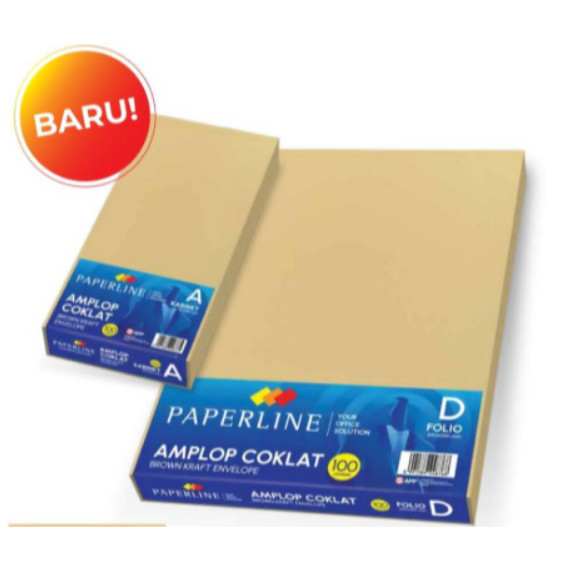 (1 PACK ISI 100) AMPLOP COKLAT PAPERLINE / KABINET A FOLIO D MAP BESAR KECIL ALAT TULIS KANTOR MURAH