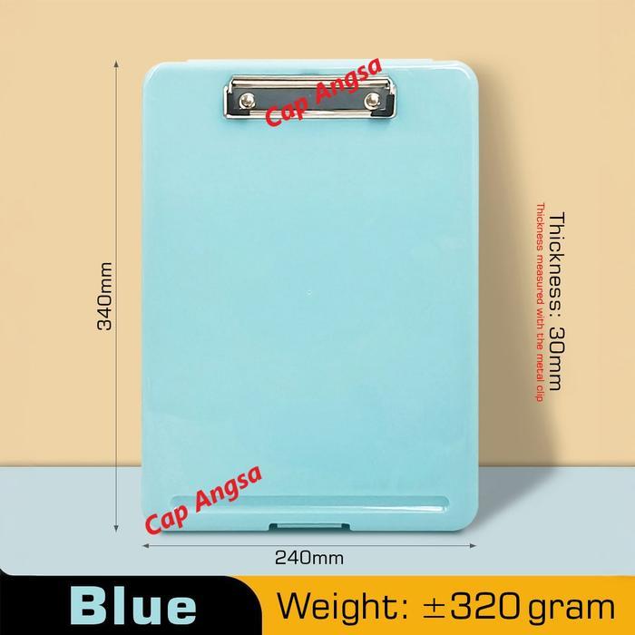 Clipboard A4 Dengan Storage Box | Papan Jalan Alas Kertas Plastik Multifungsi | Papan Klip Ujian Sek