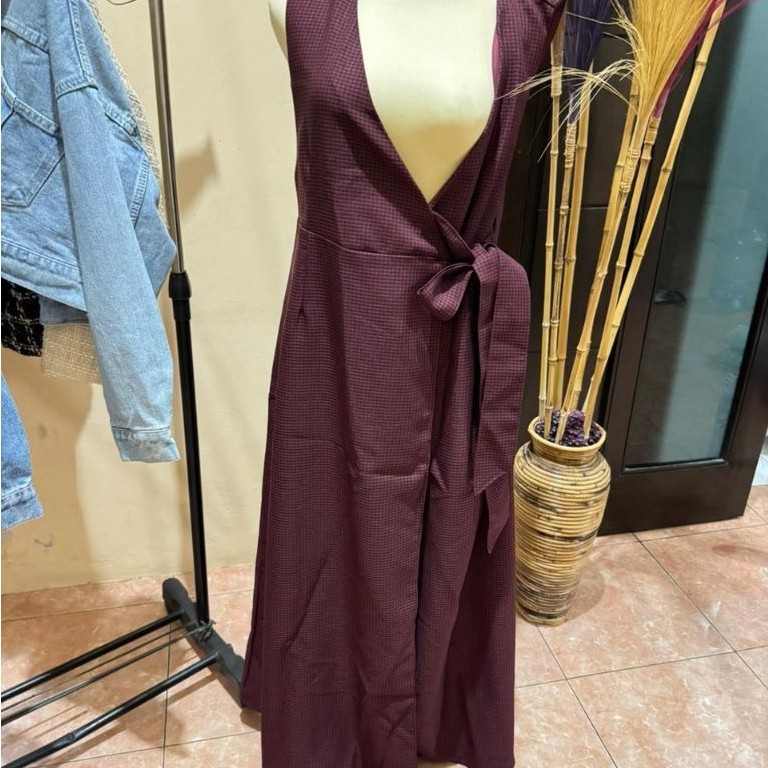 PRELOVED LONG OUTER DRESS KOTAK KOTAK MAROON