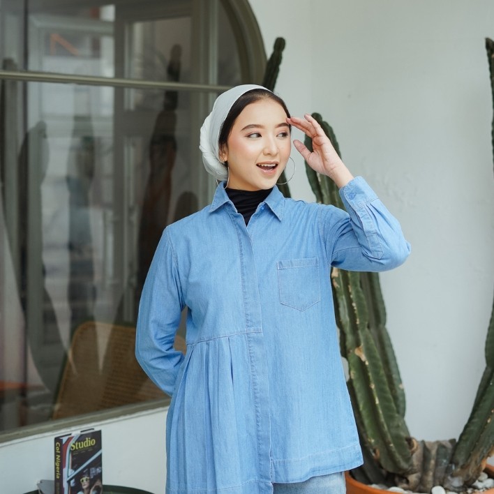Nurama Qamira Atasan Wanita Denim Shirt Blouse Lengan Panjang - P11 DENIM