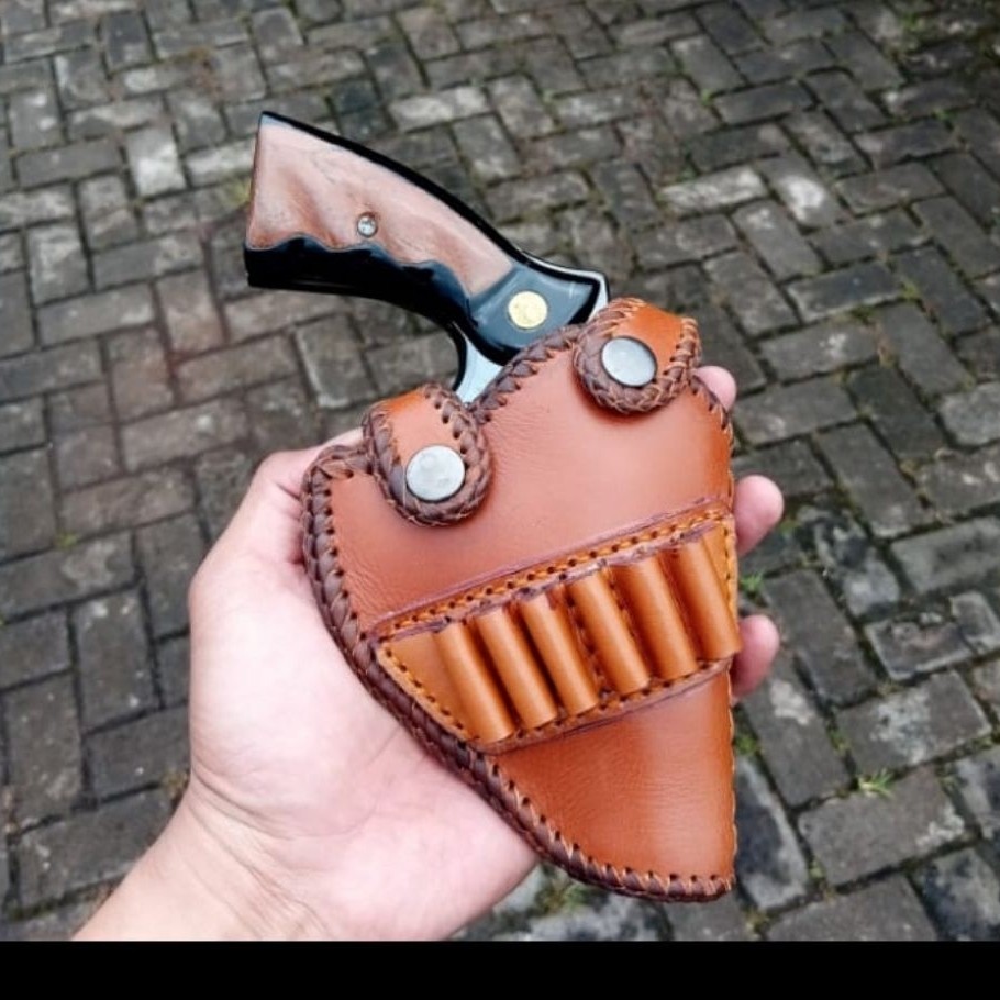 HOLSTER REVOLVER POLRI SARUNG SENJATA KULIT BERKUALITAS MODEL LUAR/ PINGGANG