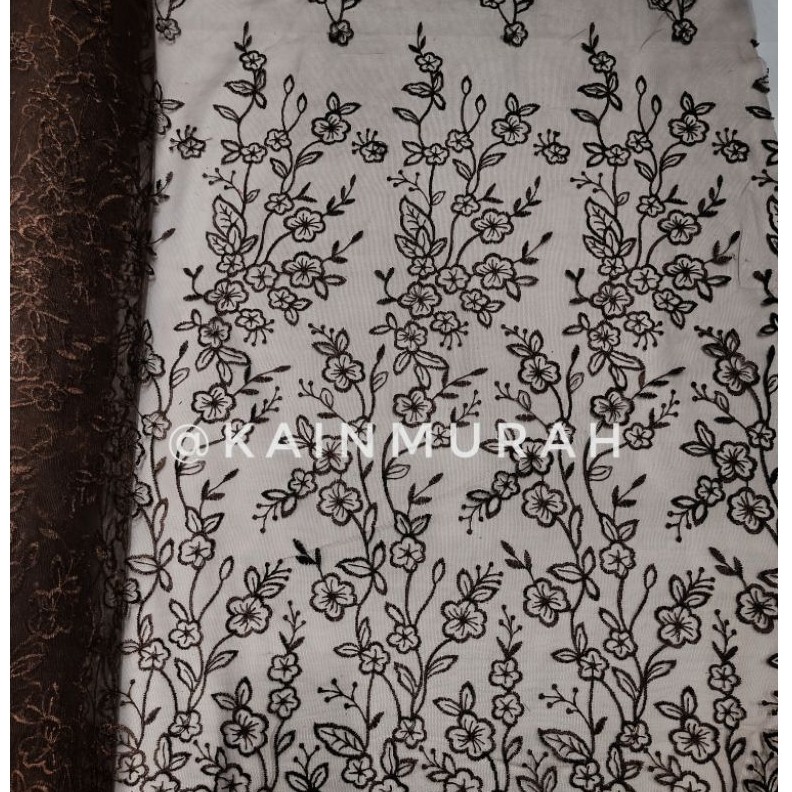 Kain Tile Motif Bunga/Kain Tulle Motif Flowers/Kain Tile Motif Bunga salur Bordir