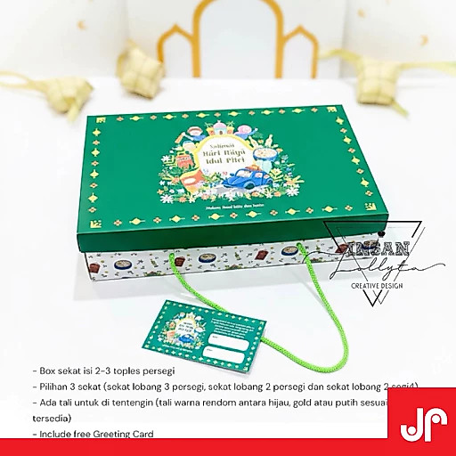 BOX SEKAT KUKER ISI 2-3 TOPLES 350GR MOTIF IDUL FITRI / BOX HAMPERS LEBARAN L1462