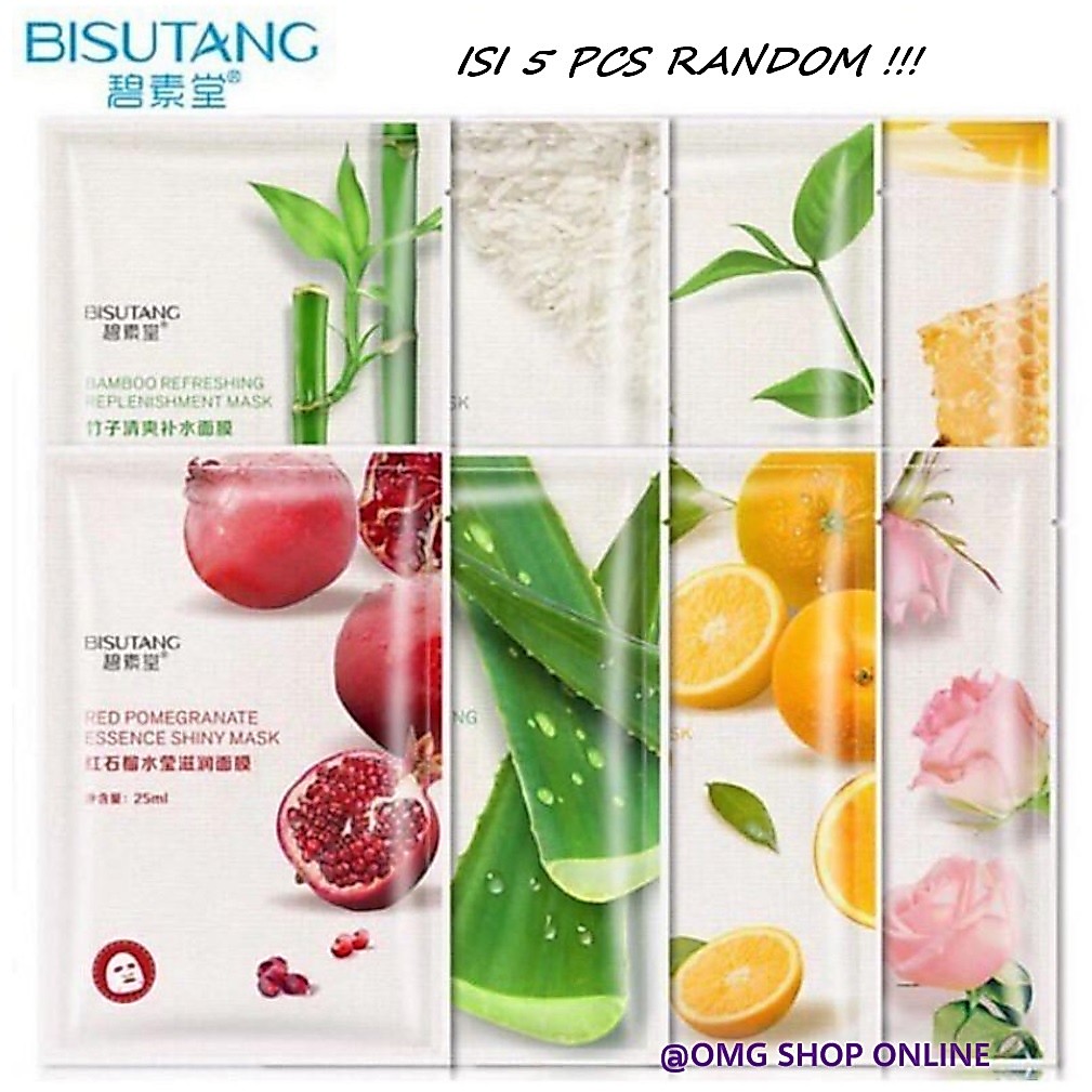 5 Pcs RANDOM Bisutang Sheet Mask 8 VARIAN / Masker Wajah Organik Bisutang / Masker Korea Serum Wajah