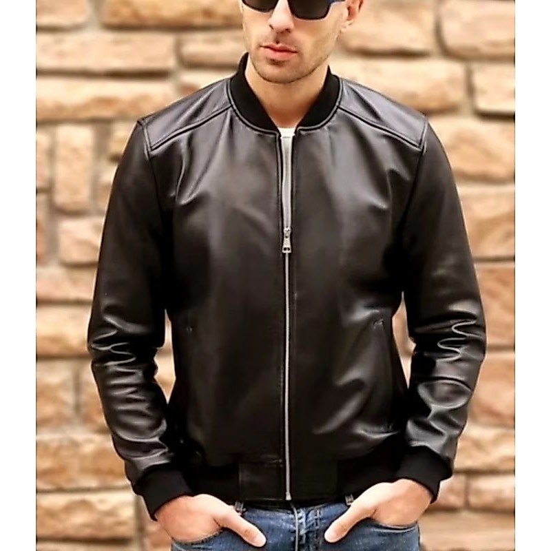Kulit Jaket Kulit Pria Model Bomber Buatan Garut Warna Hitam